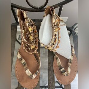 Mix No. 6 Floral Embellished Brown Sandals
